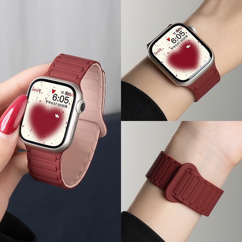 Magnetic Silicone Watch Band for iWatch 10, Apple Watch Series 9, Apple Watch 8, 7, SE - Workwear Style, Men and Women