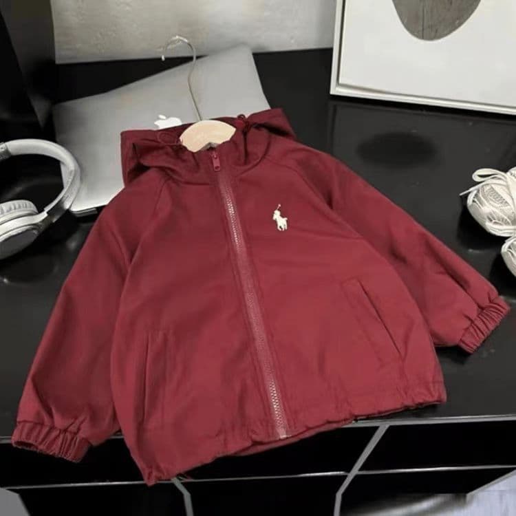 Girls Hooded Windbreaker Spring Autumn 2024 New Kids Boys Girls Jacket Zip-up Korean Style Red Coat Fashionable