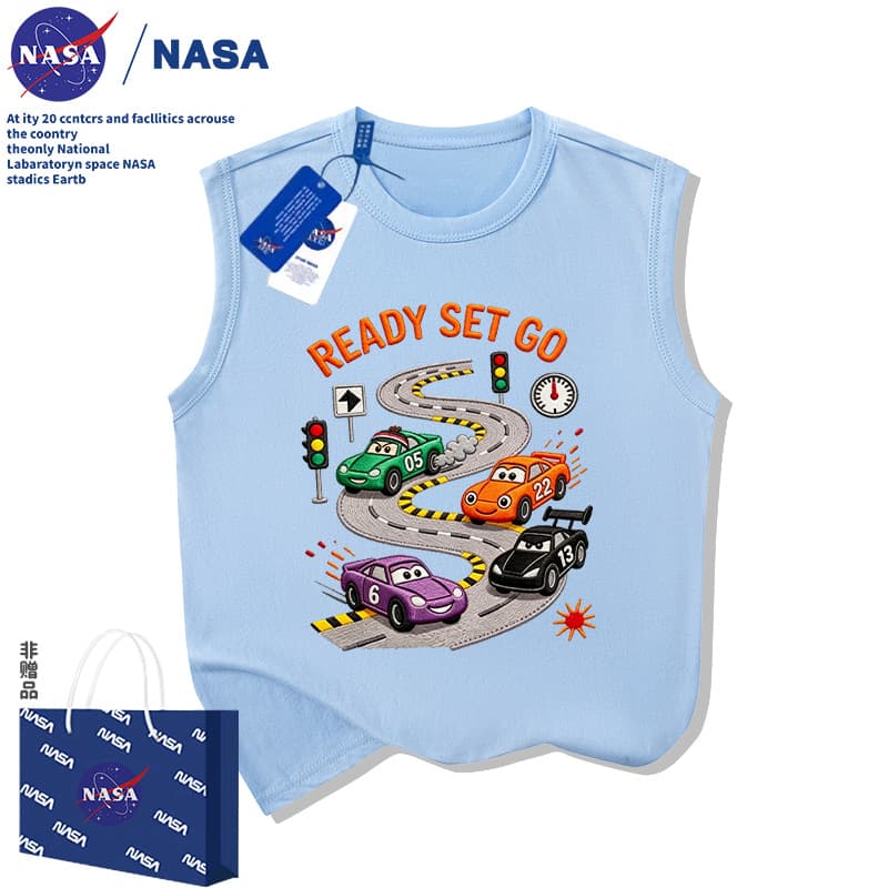 NASA Cartoon Racing Embroidered Print Kids Sleeveless Vest Summer Boys' Sports Tank Top for Big Kids
