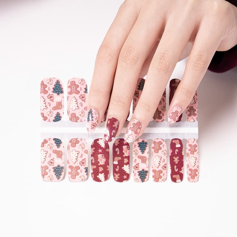New 16-Piece Christmas Print Nail Stickers, Waterproof Nail Film, Full-Coverage Custom Nail Wraps