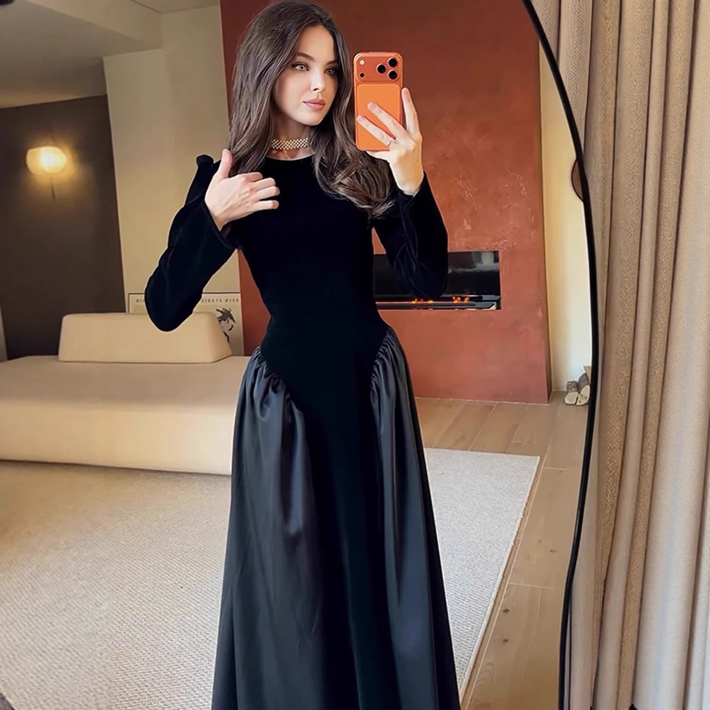 2025 European and American Autumn New Fairy Design French Black Slimming Elegant Long Dress