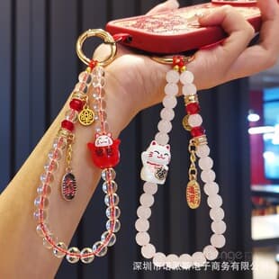 New Lucky Cat Phone Lanyard Short Chinese Style Keychain for Men and Women Outdoor Key Holder Durable Universal