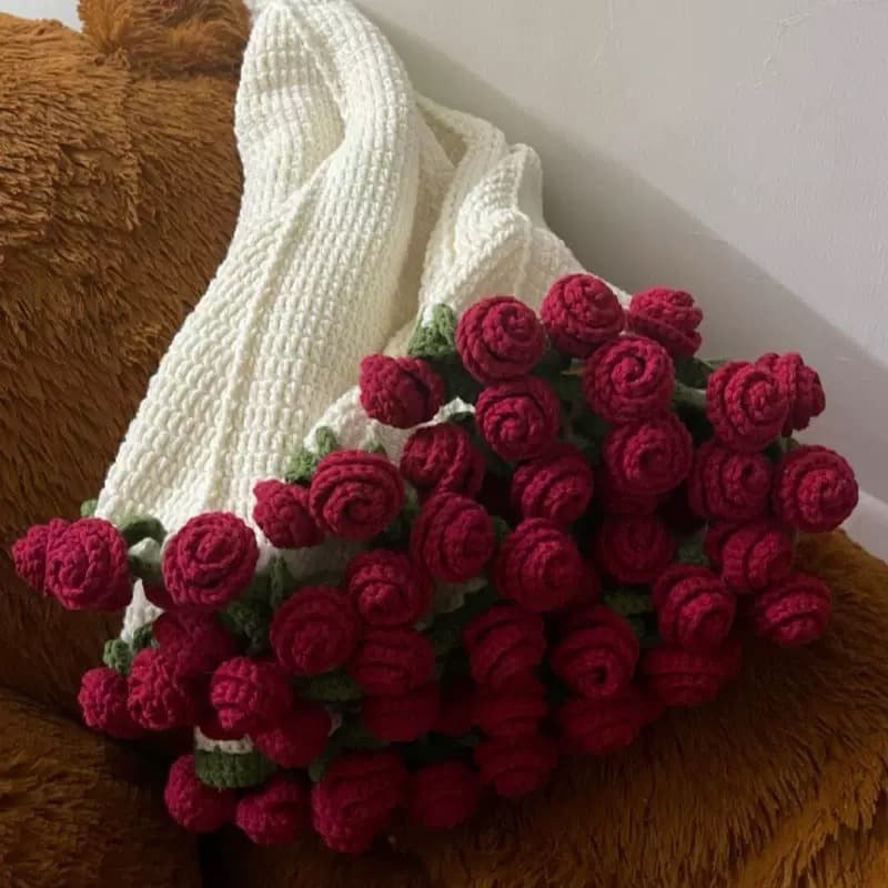 Rose bouquet blanket handmade knitting DIY material kit yarn ball crochet flower blanket lily-of-the-valley blanket finished product