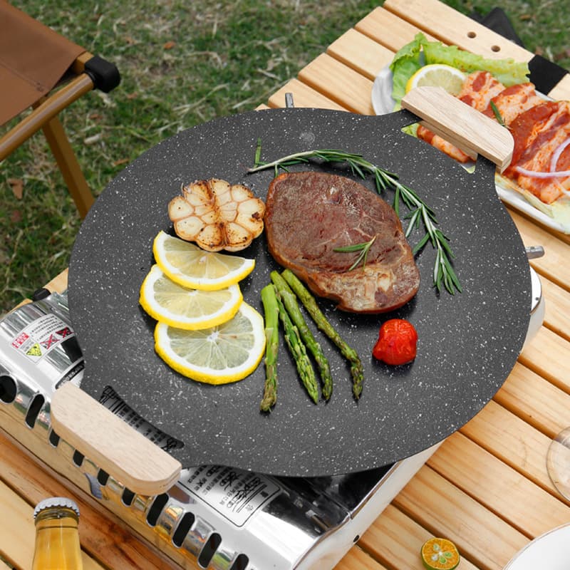 Maifanshi Stone Grill Pan Home Use BBQ Plate Outdoor Camping Portable Gas Stove Frying Pan BBQ Plate Round Teppanyaki Non-Stick