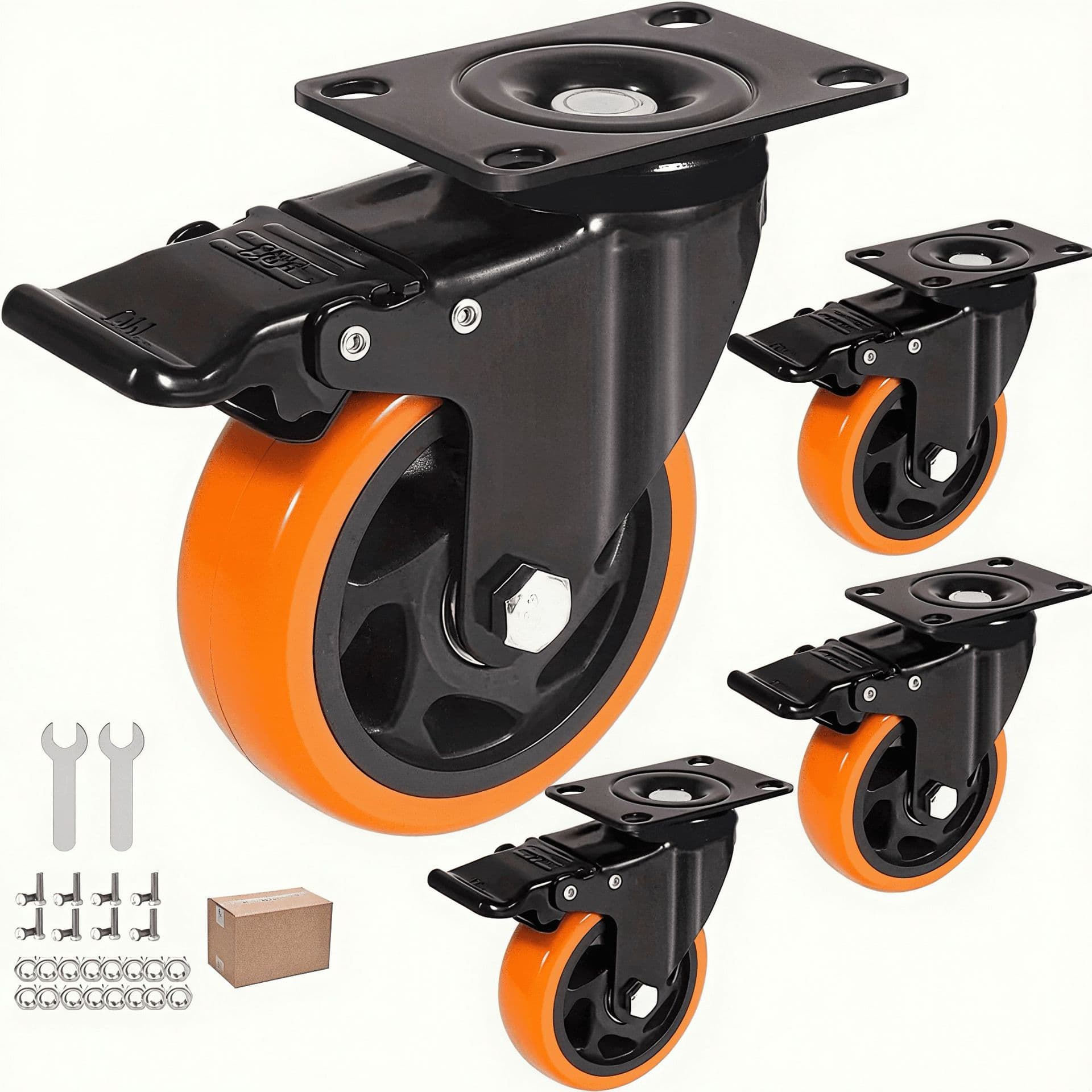 Cross-border Orange Perforated Caster 3/4/5 Inch Swivel Caster with Brake Hand Truck Wheel Furniture Shelf Set Wheels