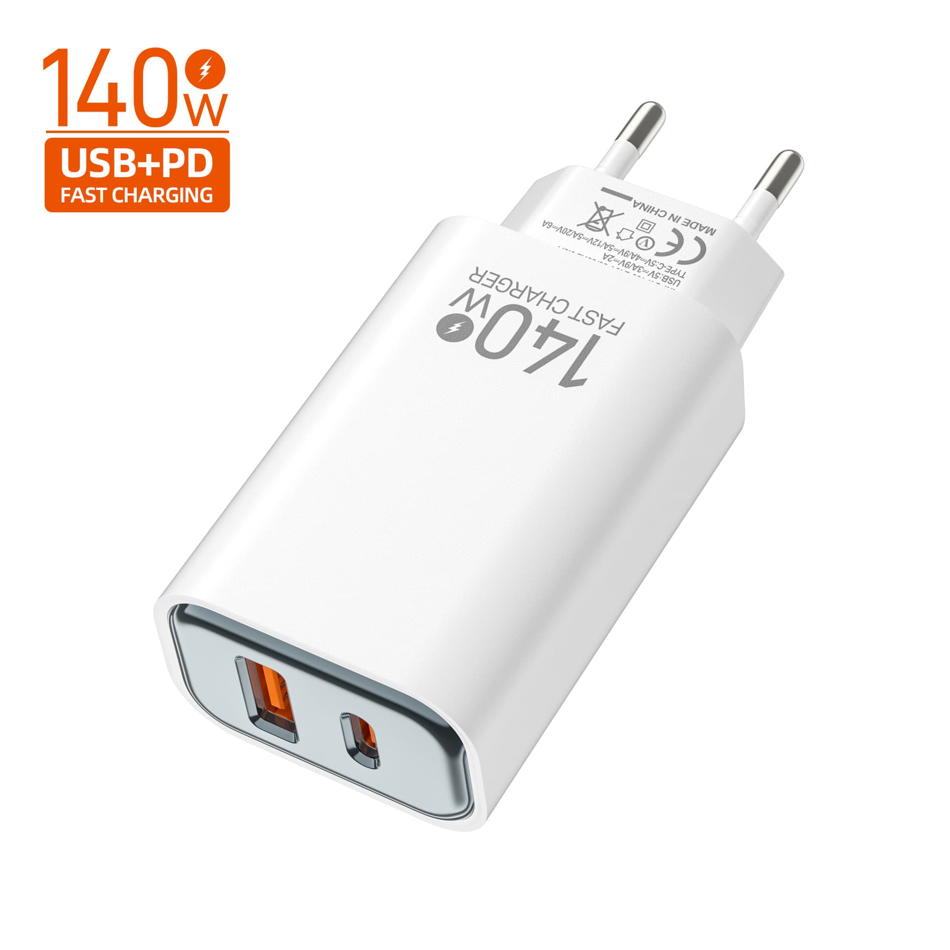140W long electroplated AC charger 5v3a power adapter 25w fast charging mobile phone charging head European, American and British regulations