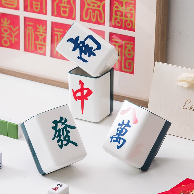 Dropshipping Lucky Fortune Mahjong Ceramic Mug Creative Chinese Style Gift Home Coffee Cup