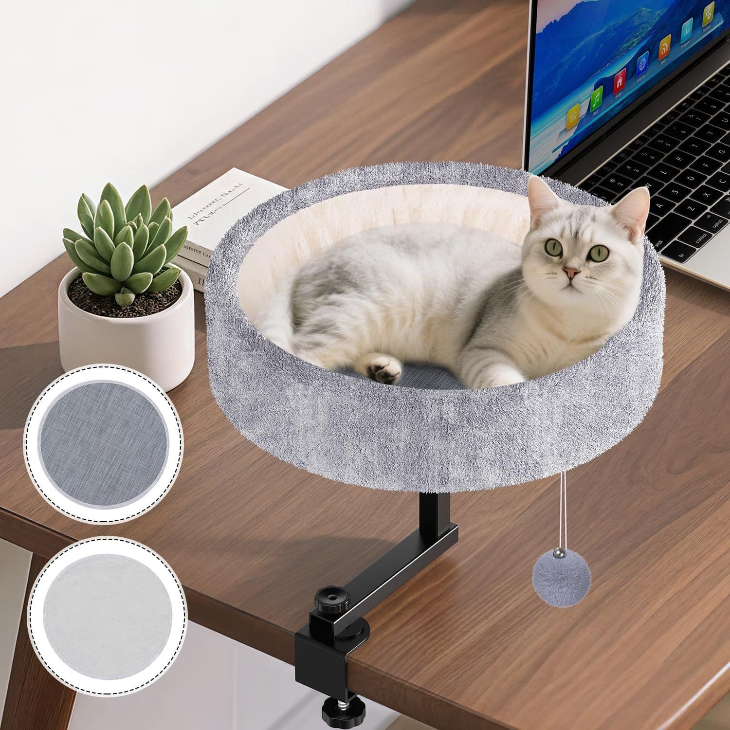 Amazon Wholesale Cat Desk Bed Cat Nest Round Cat Bed for Cats 360° Rotating Adjustable Height
