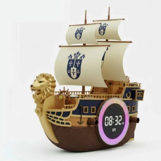 New Pirate Ship Model Bluetooth Speaker with Alarm Clock Display and Bedside Ambient Light