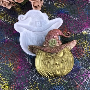 X1028 Pumpkin Wizard Hat Semi-3D Wall Hanging Decorative Cement Plaster Mold DIY Silicone Mold