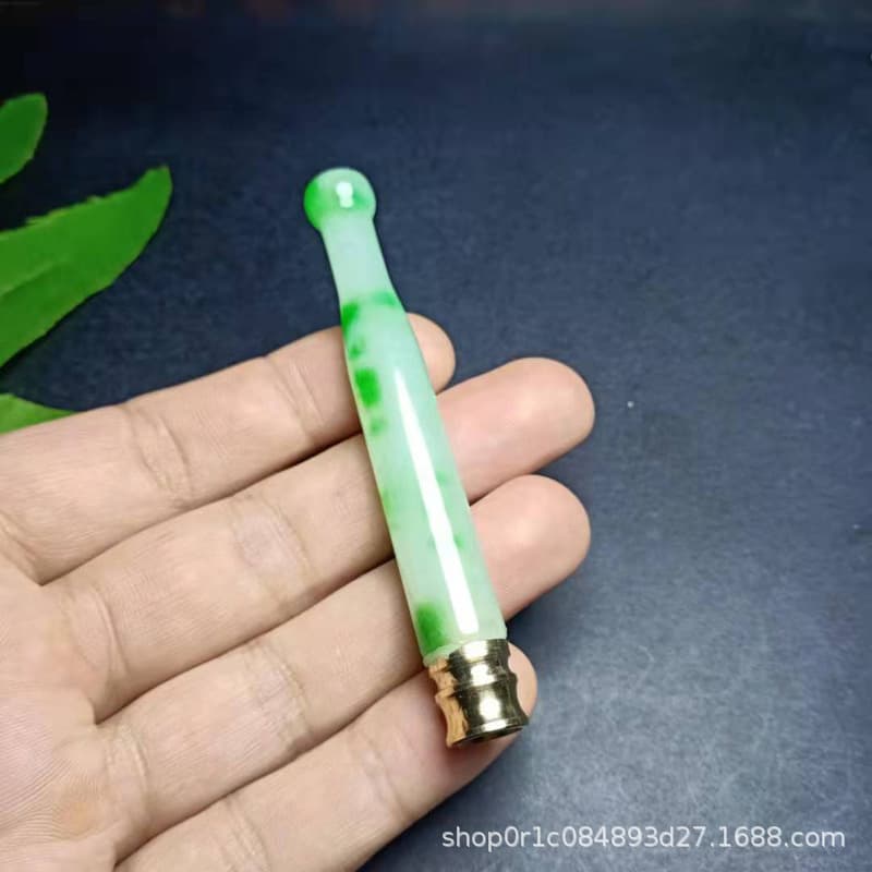Burmese jade cigarette holder mountain green antique jade cigarette holder filter type cigarette holder white background floating jade cigarette holder