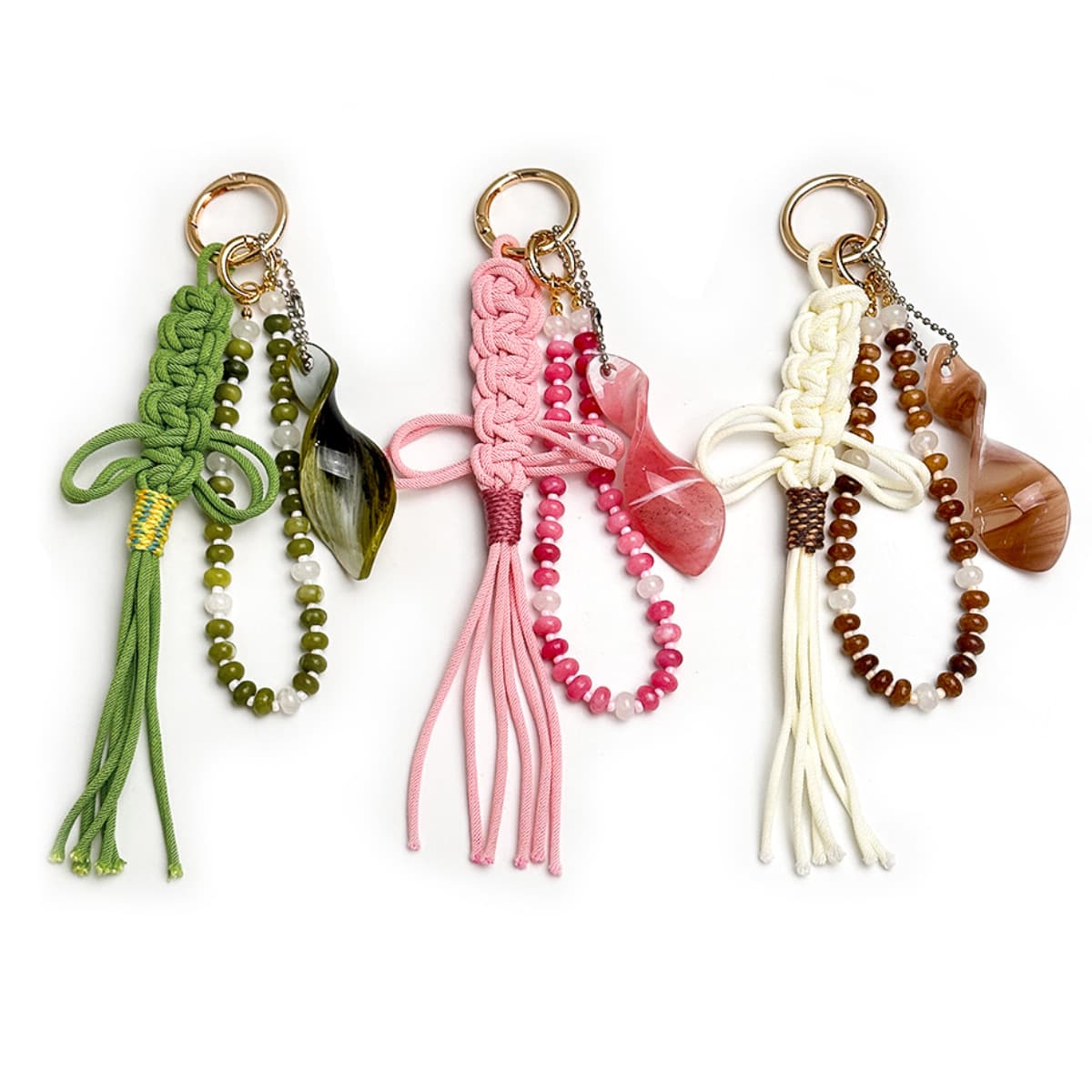 Handwoven Lanyard Bag Charm Agate Beaded Pendant Chinese Style Original Keychain Lanyard
