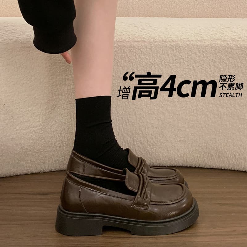 Genuine Leather Thick-Soled Loafers for Women 2026 Spring New Trendy Slip-On Shoes British Style Mary Jane Leather Shoes