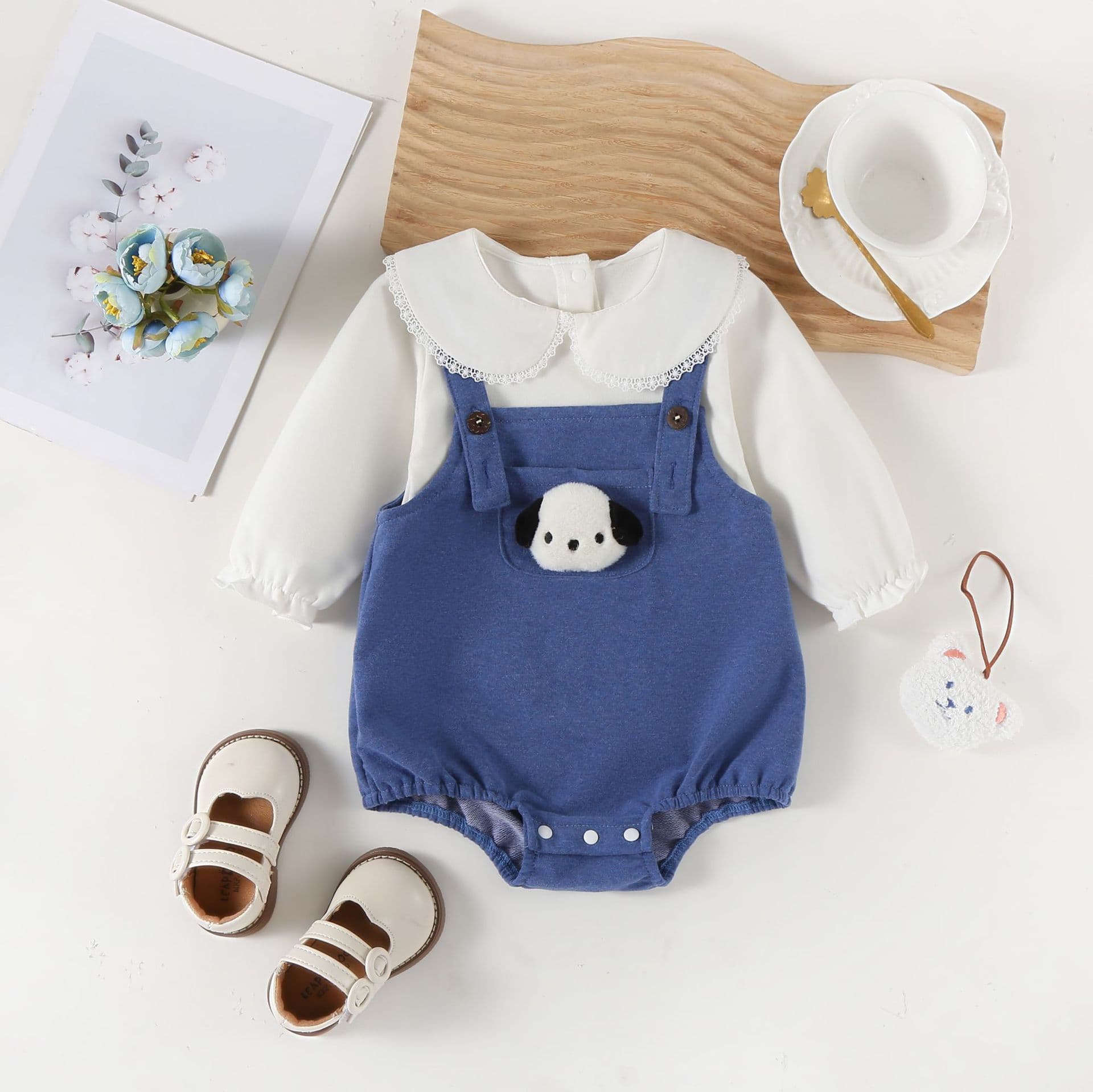 Children's jumpsuit spring and autumn baby outing sling children's jumpsuit baby Korean style clothes two-piece crawl suit suit