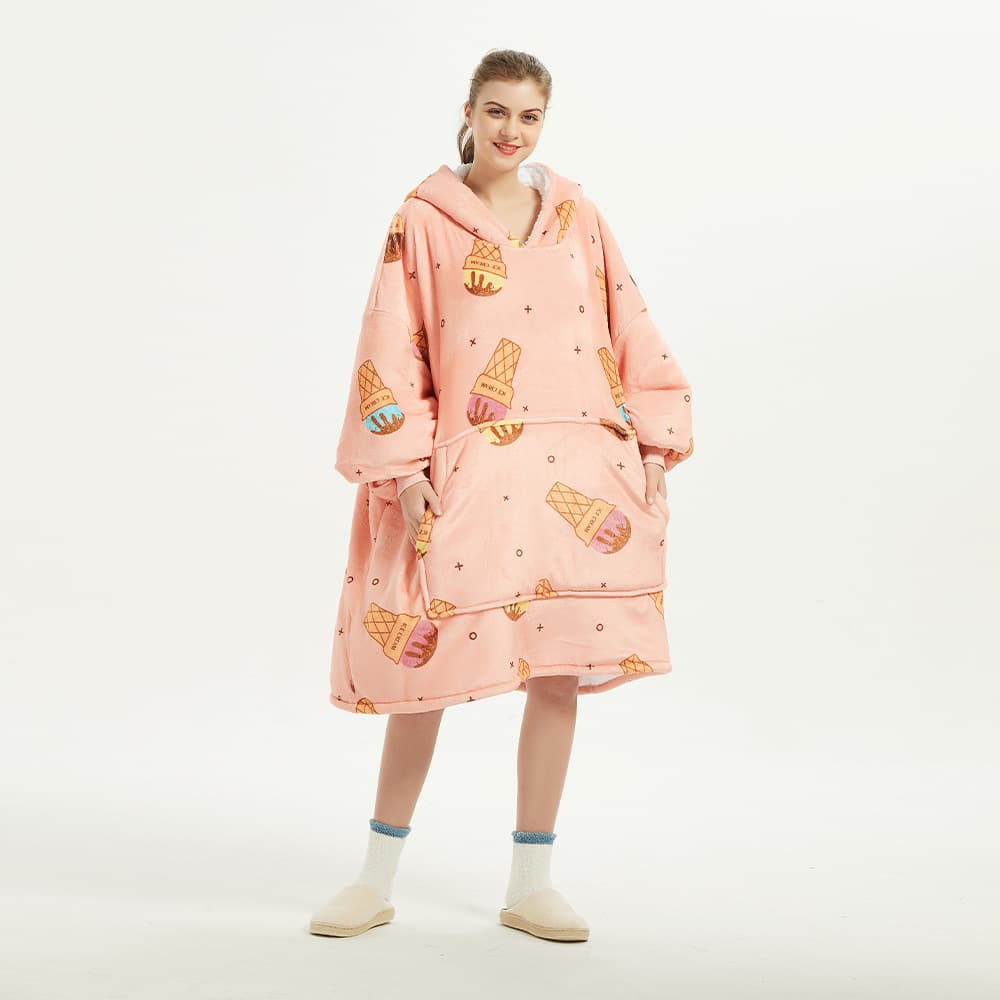 Fleece Hooded Lazy Blanket Loose Plus Size Printed Sweatshirt for Women Casual Couples Homewear Warm and Versatile