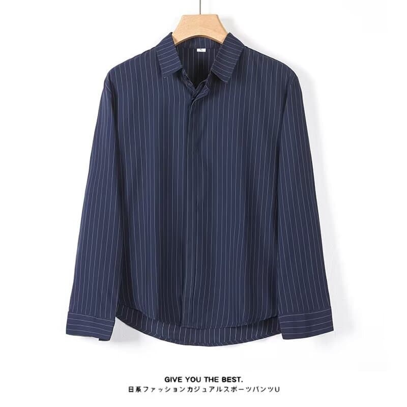 Men's Bamboo Fiber Regular Fit Long Sleeve Shirt, Square Collar Business Gentleman Shirt for All Seasons, Autumn