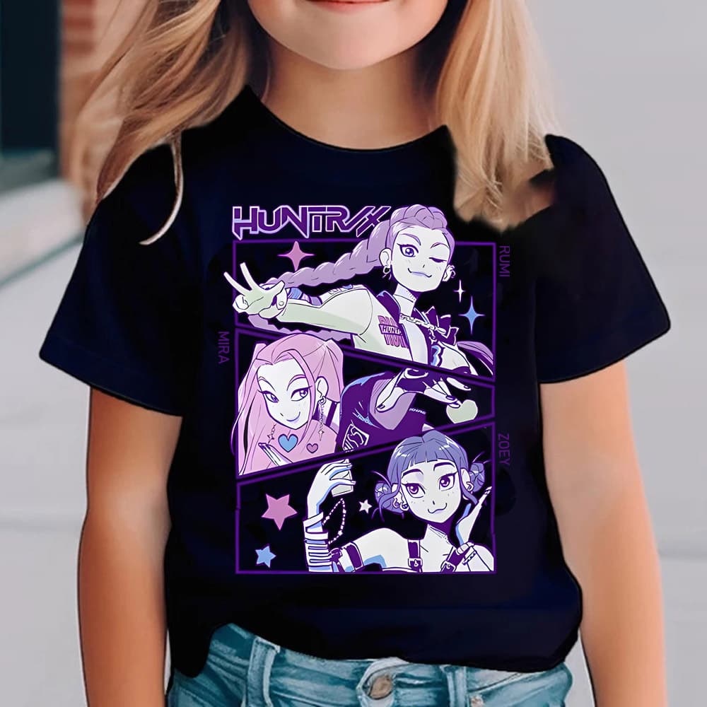 Kpop witch hunter girl short-sleeved summer children's style cartoon clothes little girl round neck casual top