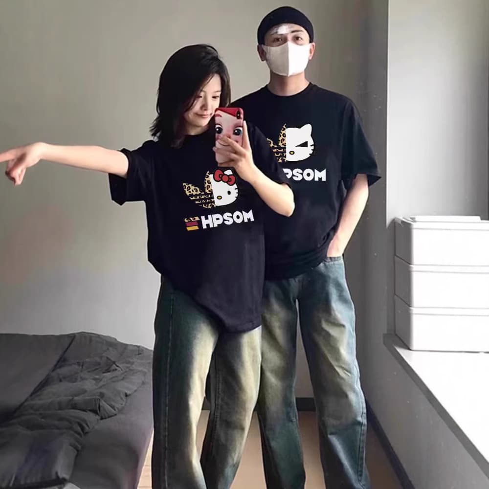 Summer Pure Cotton Short-Sleeve T-Shirt Couple Style Loose Fit Unique Design Men and Women Top Student Streetwear Class Uniform
