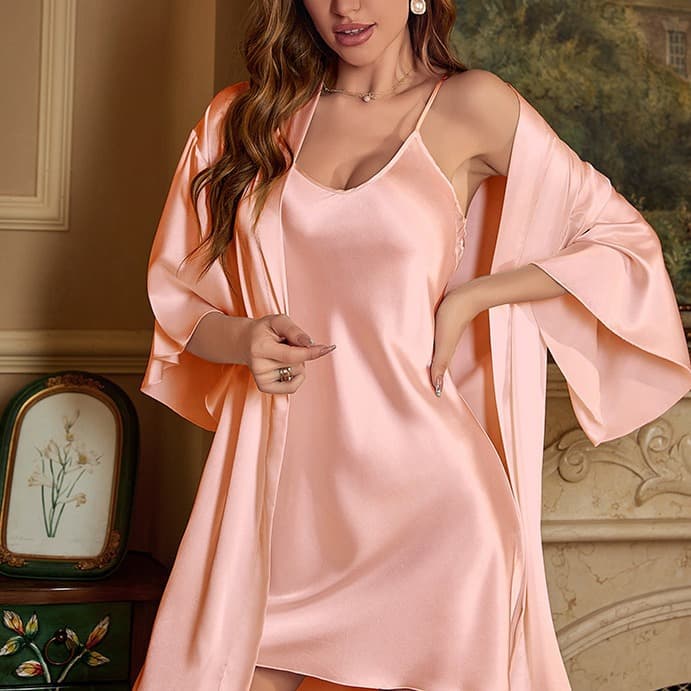 Sexy European And American plus Size Ladies Nightgown Set Summer Robe Strap Home Clothes Two-Piece Set Comfortable Breathable