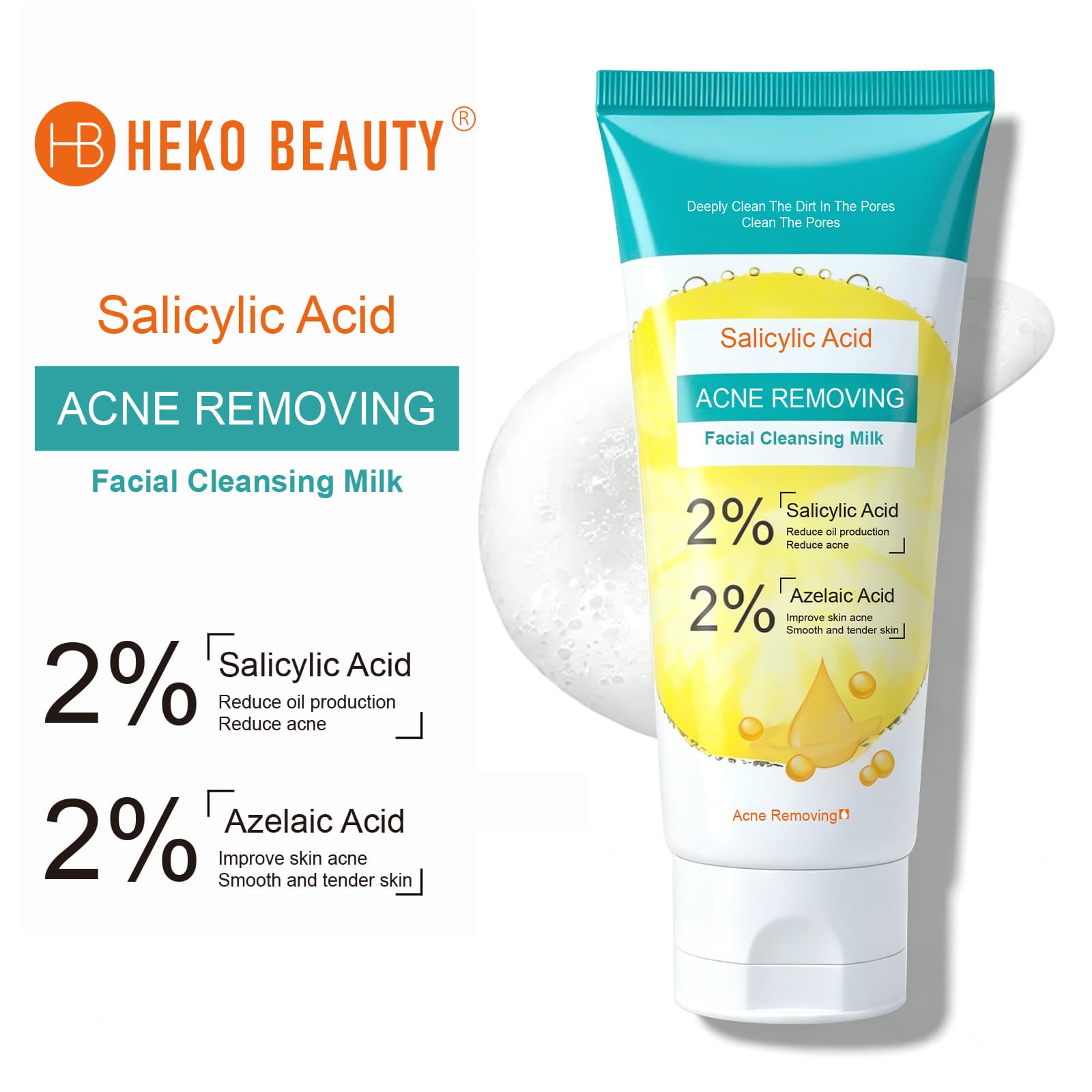 Cross-Border Bestseller HEKO BEAU Deep Cleansing Pores Gentle Salicylic Acid Non-Tightening Purifying Beauty Facial Cleanser