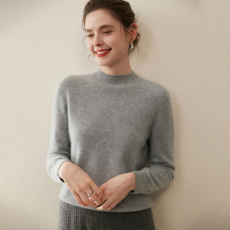 Classic seamless semi-turtleneck solid color long sleeve autumn/winter new knit top 100% pure cashmere sweater women's warm