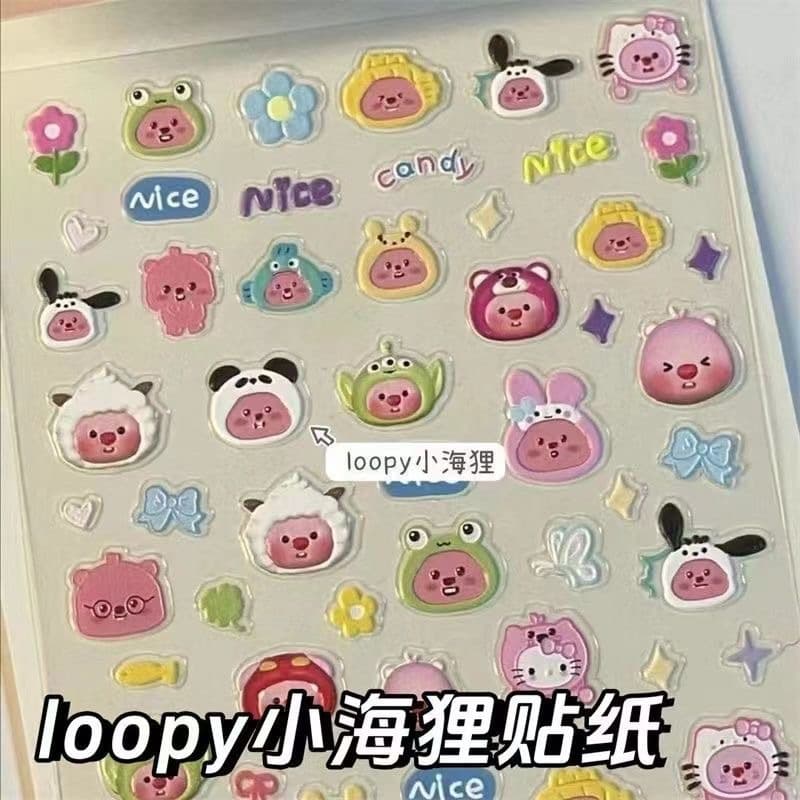 Xiaohongshu Cartoon Cute Loopy Beaver Ruby Planner Stickers Nail Stickers Flat Nail Pen Barrel Stickers Waterproof Stickers
