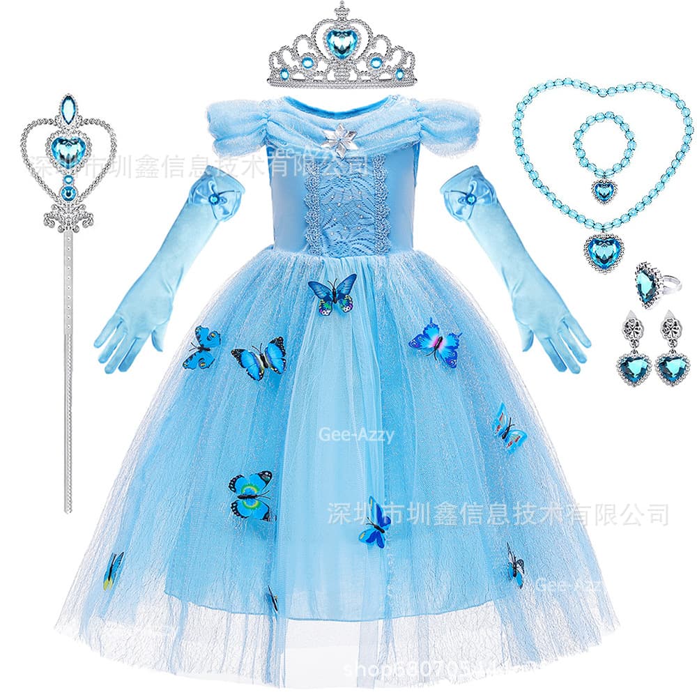 Butterfly Frozen Princess Dress Elsa Dress Girls Elsa Cinderella Dress Birthday Dress Summer