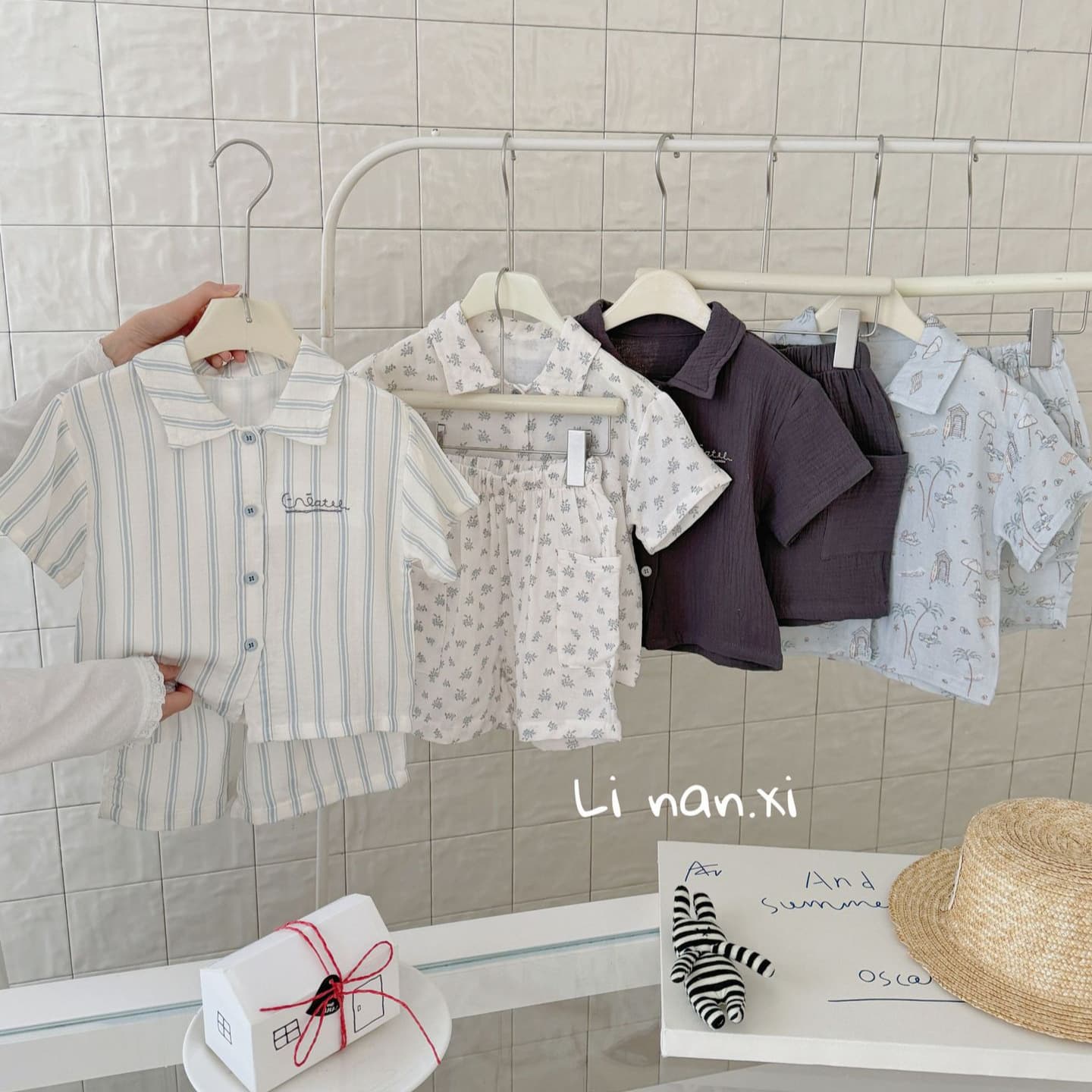 87022 Children's Striped Short-Sleeve Shirt 2026 Summer New Unisex Striped Shirt Casual Retro Versatile