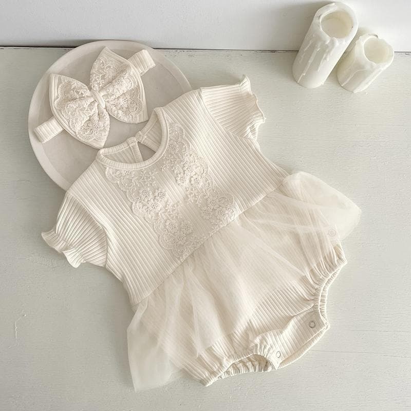 Baby Clothes Summer Lace Short Sleeve Thin Girl Baby Princess Bodysuit Skirt Romper 100 Days Birthday Dress