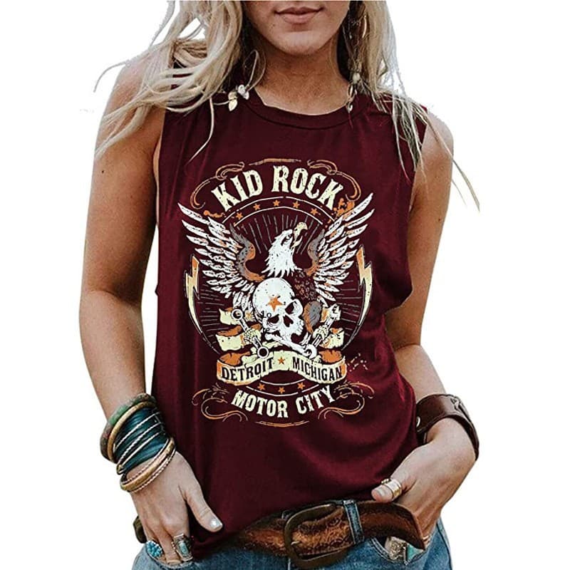 Cross-border European and American fashion new wish independent station skull eagle print round neck sleeveless t-shirt women's top vest