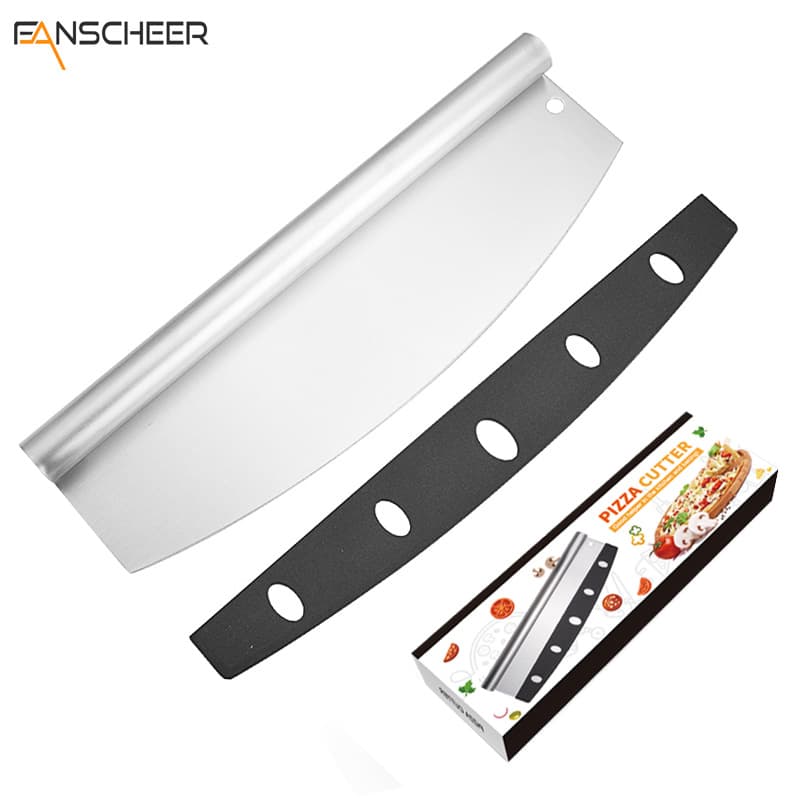 Factory direct supply of pizza cutter with edge curling handle, 430 half-moon pizza slicing knife, pizza shaver.