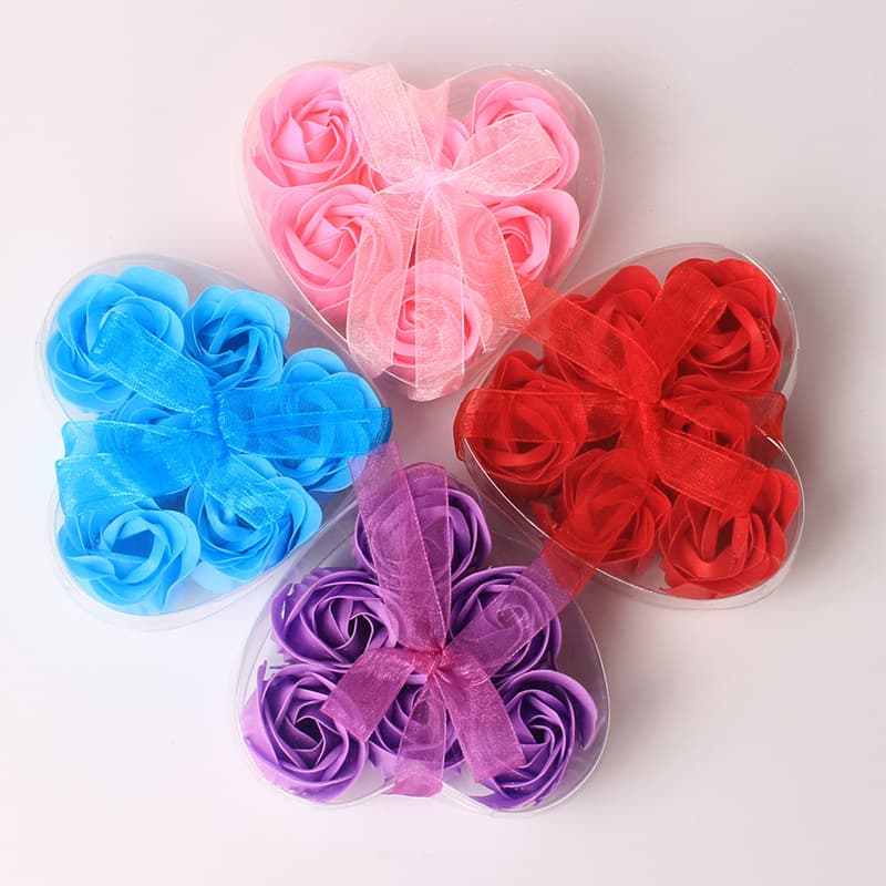 Manufacturer Wholesale 6 Heart-Shaped Soap Flowers PVC Box Valentine's Day Small Gift Artificial Flower Bath Set Matching Supplies