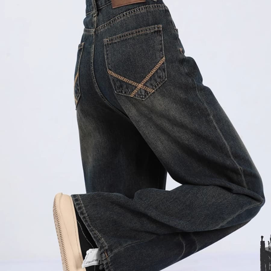 Retro Straight-Leg Jeans for Women, New Spring/Summer Style, Plus Size for Pear-Shaped Figures, High-Waist Slimming Wide-Leg Floor-Length Pants
