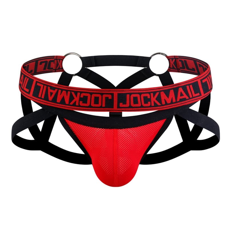 JOCKMAIL Men's Sexy T-Back Underwear Breathable Quick-Dry Mesh Temptation Steel Ring Bandage Hollow out Lure Low Waist Briefs