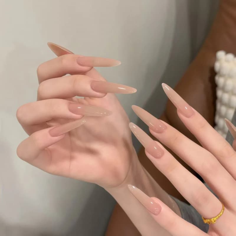 Ganlu Temple Nude Jade Dew Simple Elegant Gentle Whitening Nail Art Handmade Temperament Atmosphere Girl Student Wearable Nails