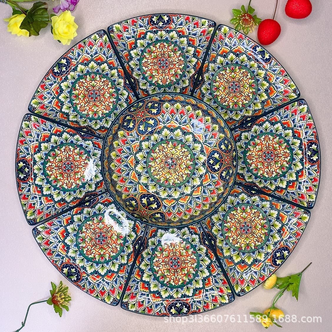 Foreign trade bohemian reunion platter tableware combination creative retro household dish plate ceramic dish set