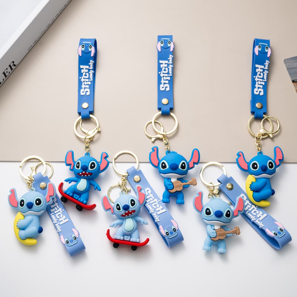 Creative Cartoon Skateboard Stitch Keychain Cute Stitch Keychain Men Women Backpack Pendant Gift Wholesale