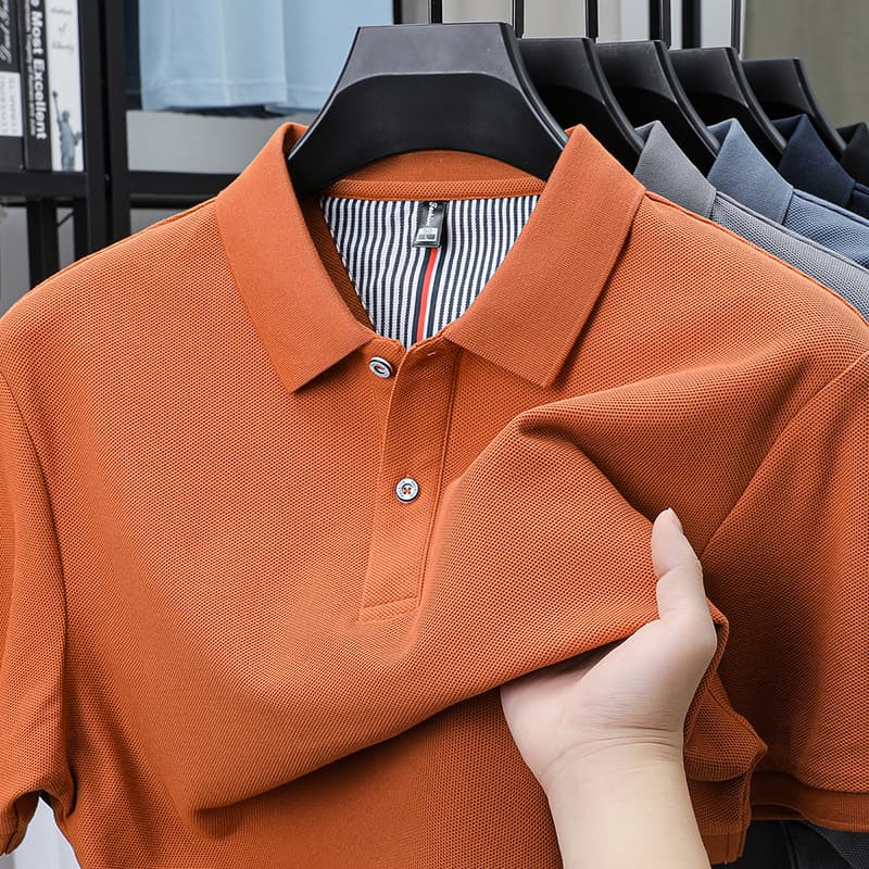 Hot Sale Hexagon Bead 100% Cotton Short Sleeve Polo Shirt T-Shirt Summer New Men's Middle-Aged Turn-Down Collar Fashion Casual Tee