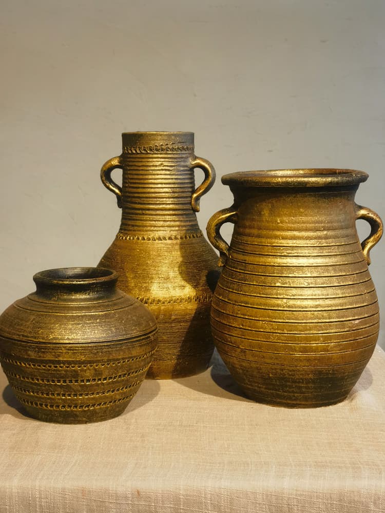 Retro golden vase-like stoneware ceramic ornaments for living room flower arrangement pottery pot dried flowers hydroponic flower device handmade