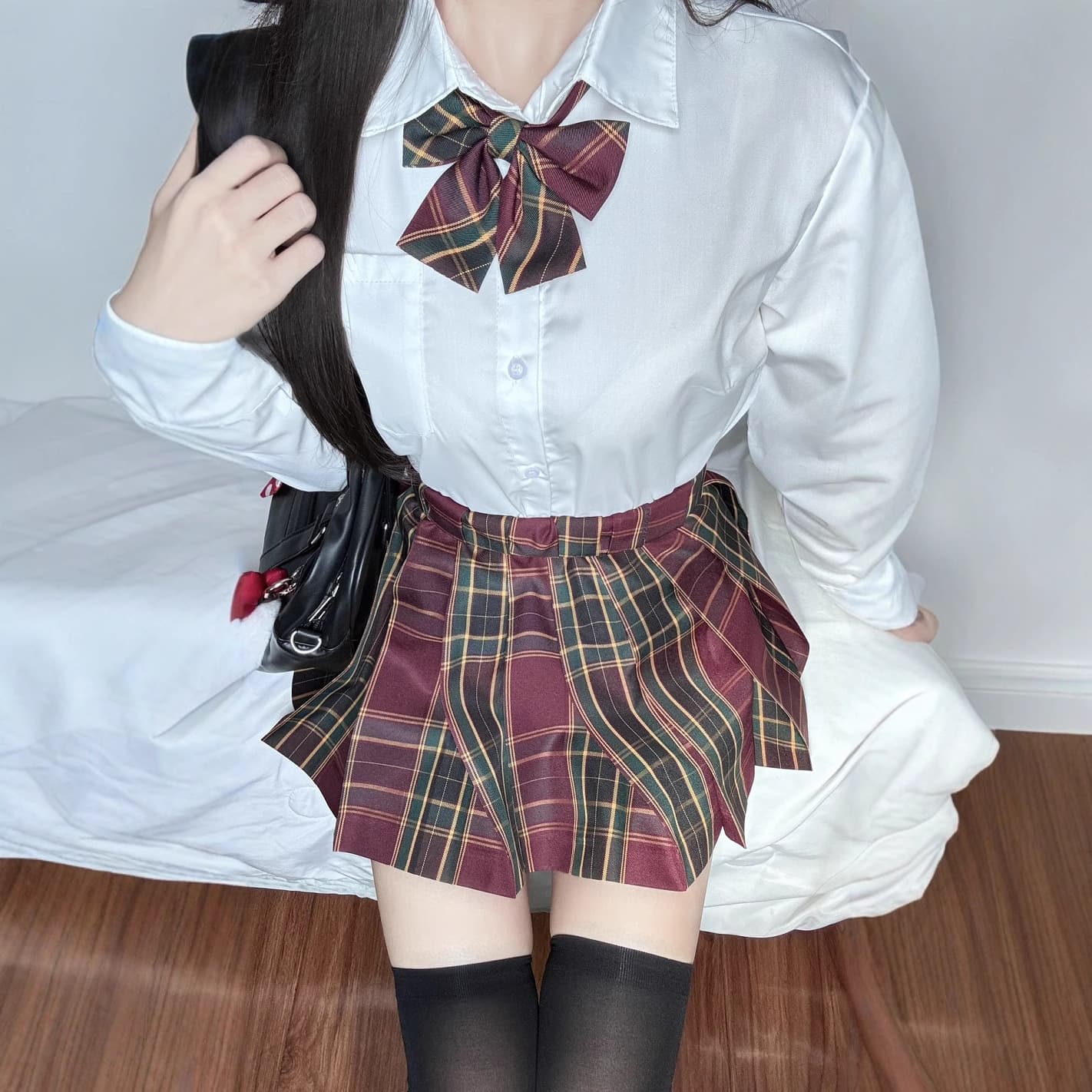 jk uniform suit college style chic slim shirt women's top pleated skirt boutique plaid skirt campus style