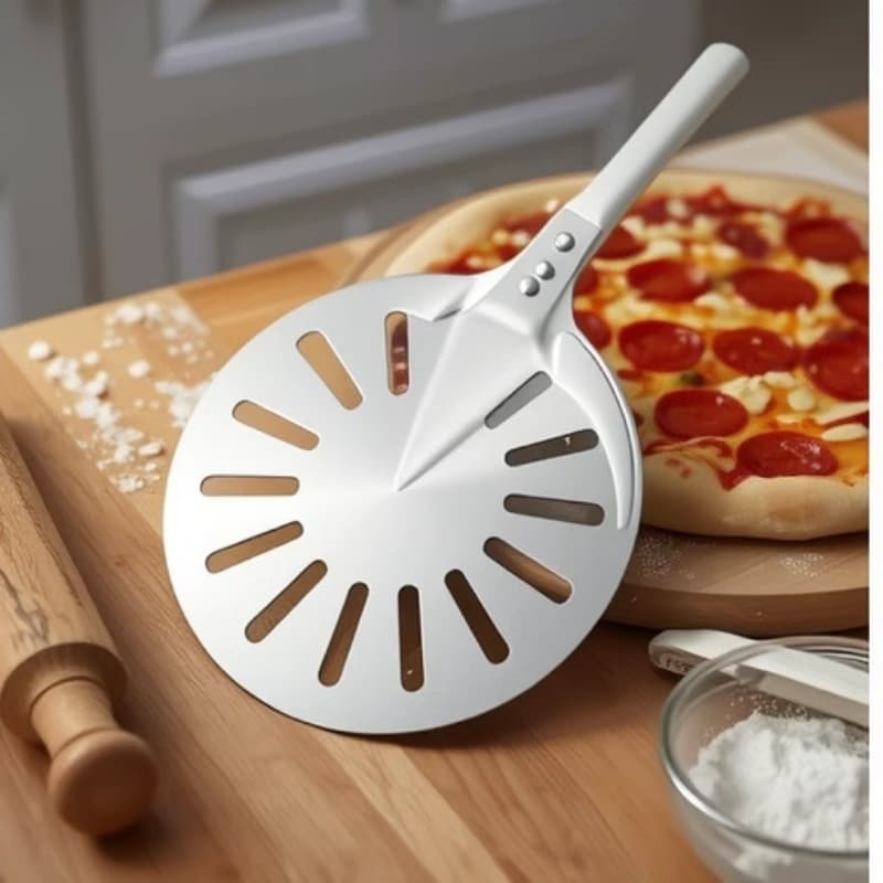 Aluminum pizza shovel commercial telescopic handle punching design alumina process high temperature resistant lightweight baking tool