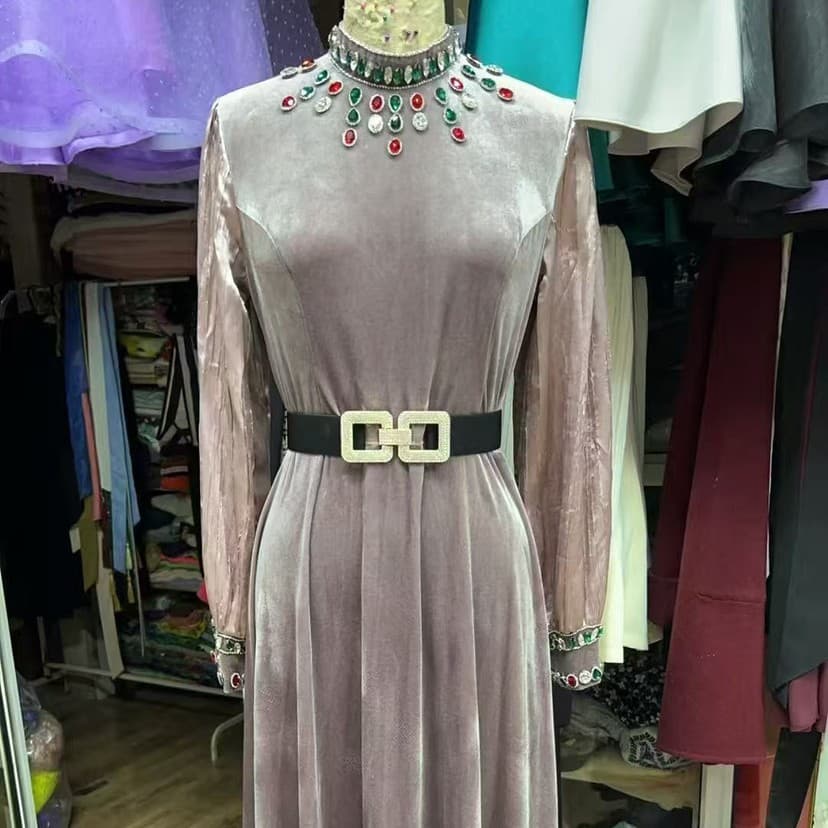 New Cross-Border Factory Direct Women's Fashion Velvet Rhinestone Dress