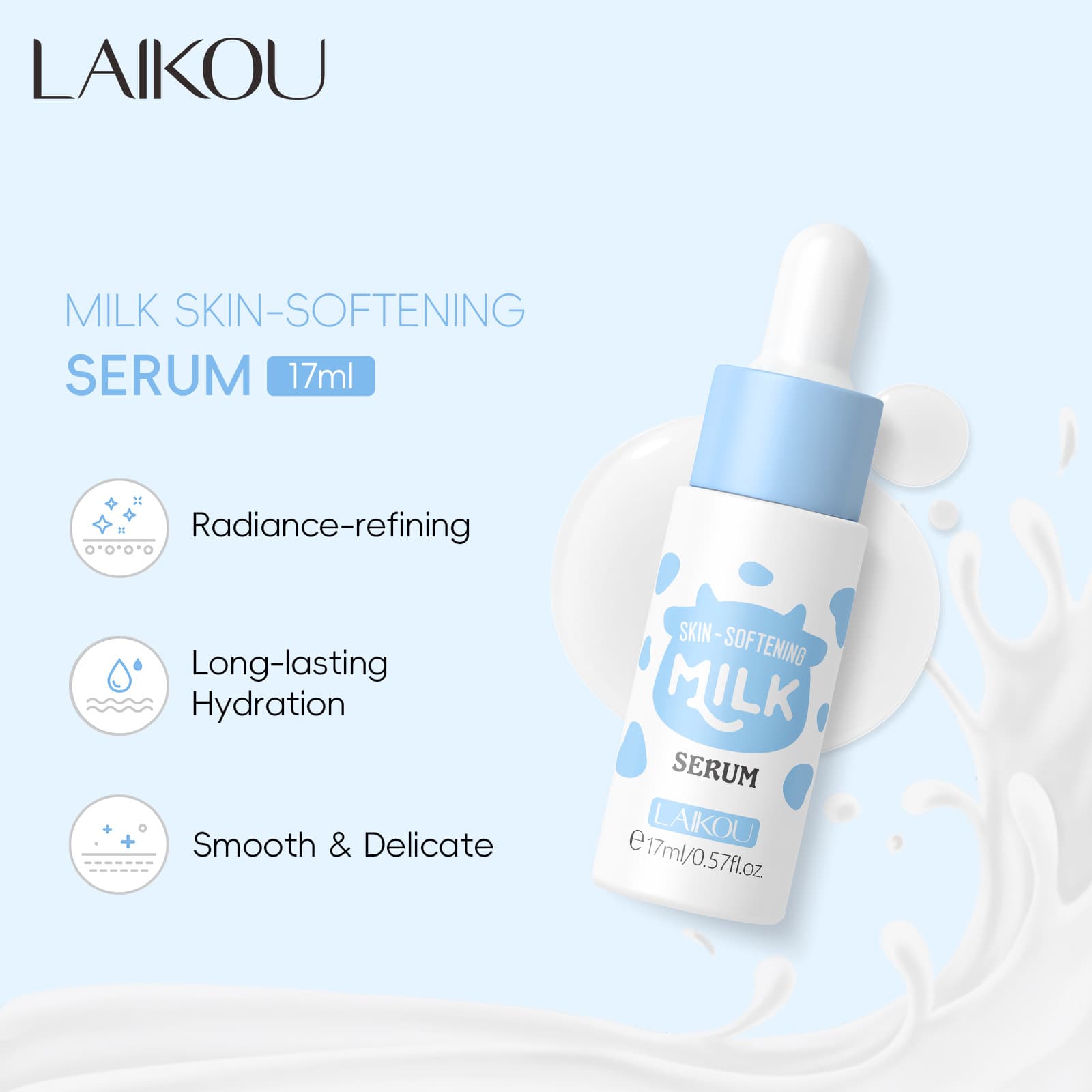 Cross-border LAIKOU Milk Essence 17ml, Hydrating Moisturizing Nourishing, English Packaging, Facial Essence Manufacturer In-Stock