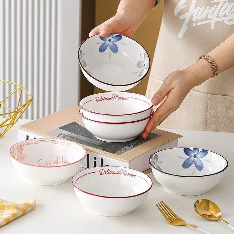Printed aviation bowls and chopsticks household Chinese style underglaze painted pottery white porcelain bowls tableware noodle bowls soup bowls gift net rice bowls