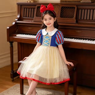 【Premium】Snow White Dress Summer Short-Sleeve Kids Birthday Gown Stylish Mesh Tutu Dress