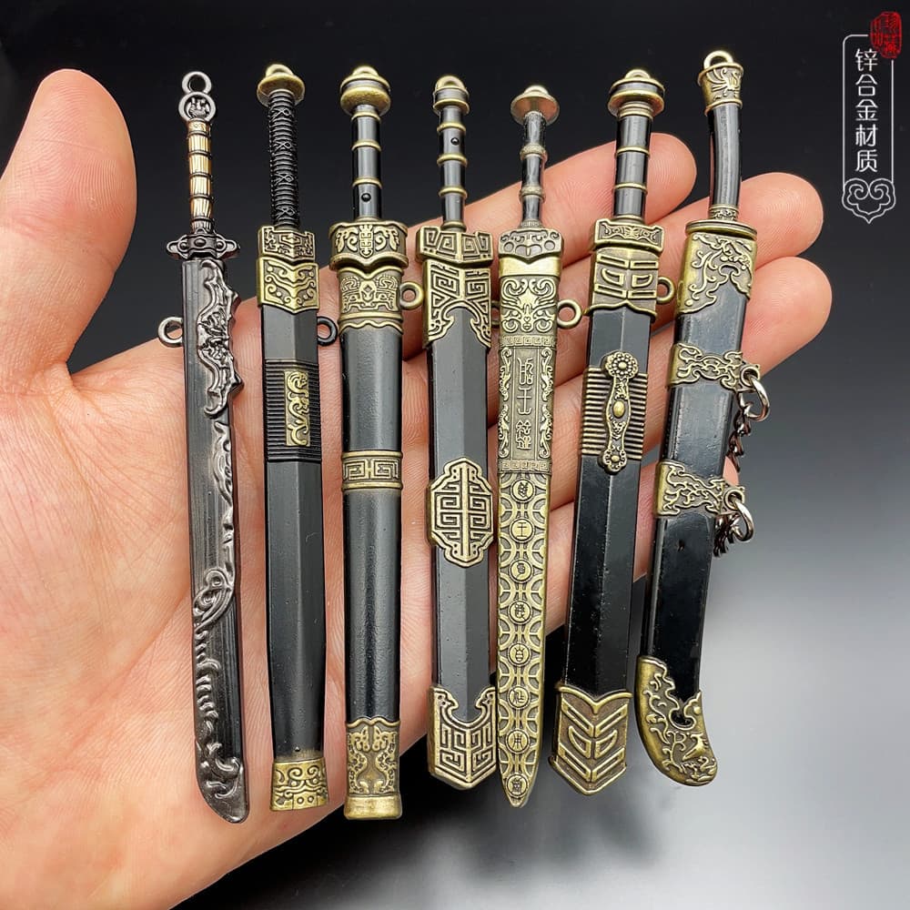 Miniature Ancient Sword Collection: Qin Emperor Sword, Yue King Sword, Ruyi Sword, Han Sword with Sheath, Weapon Model Pendant Toy