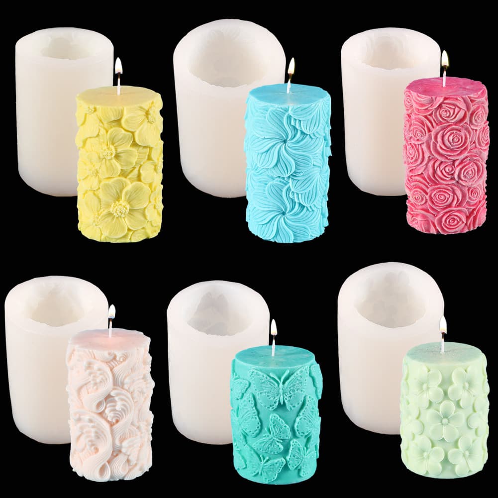DIY Cylinder Candle Liquid Silicone Mold - Rose, Wave, Butterfly Ornament Aroma Stone Gypsum Resin Mold