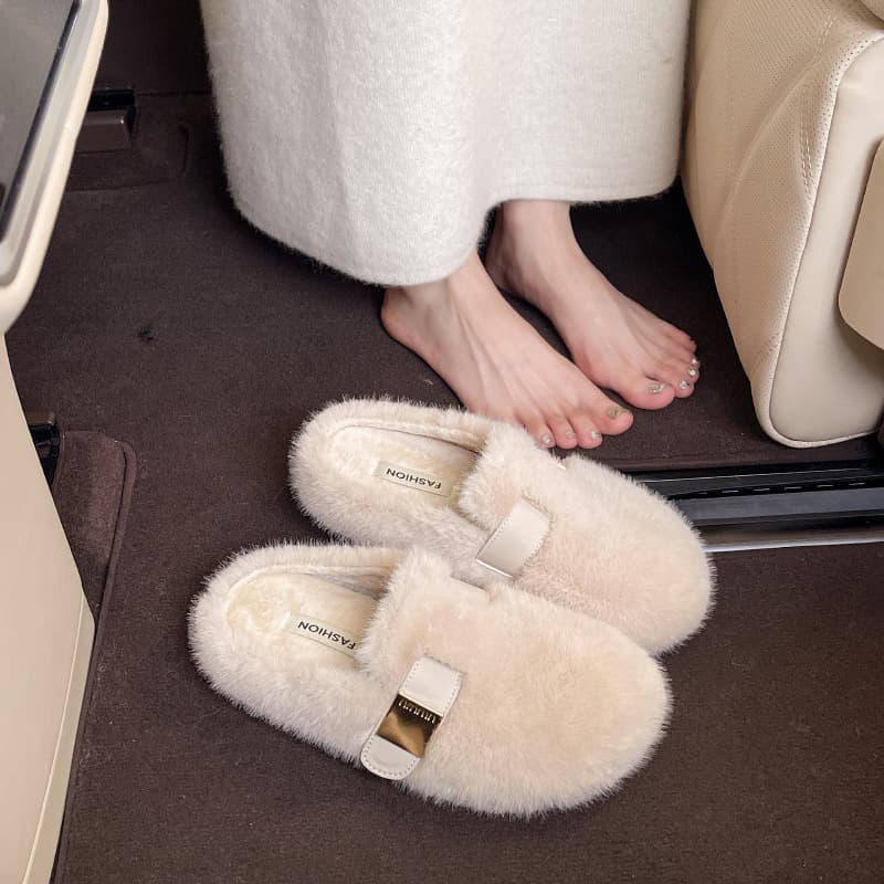Furry Slippers for Women's Outerwear 2026 New Autumn and Winter Slip-on High-Quality Mink Plush Toe Cotton Slippers