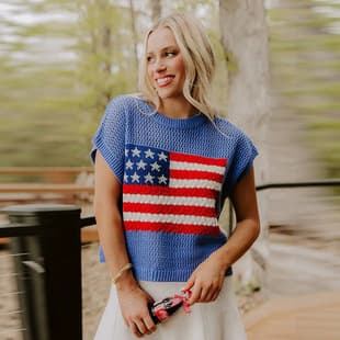 2026 Summer New Pullover Round Neck Short Sleeve Sweater Women's European and American Casual Versatile Flag Print Top