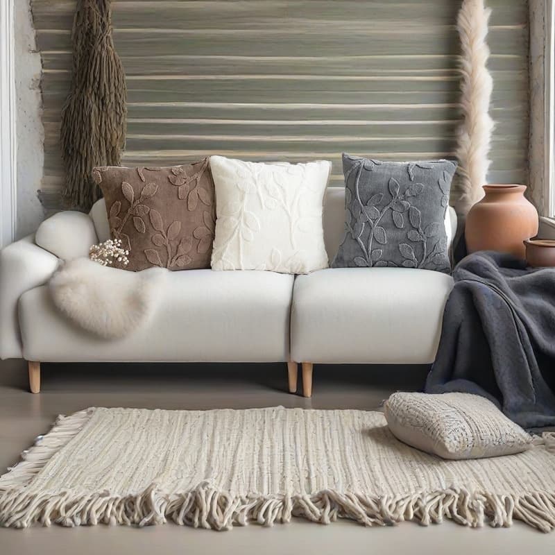 Faux Fur Jacquard Throw Pillow Solid Simple Home Sofa Cushion Cover 3D Leaf Pattern Living Room Sofa Pillow